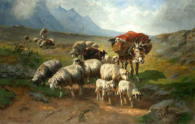 unknow artist Christian Mali Schafherde mit Esel oil painting image